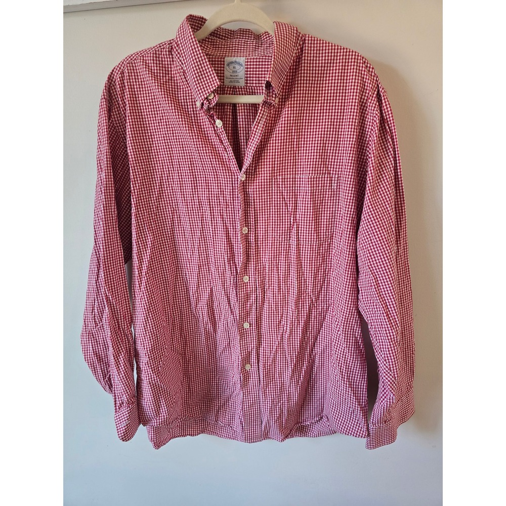 Brooks Brothers Regent Mens XL Red White Gingham Cotton Button Down Shirt